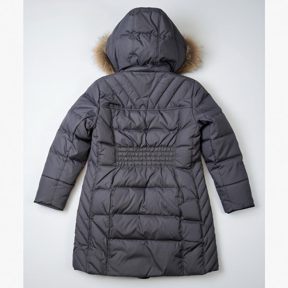 Michael Kors Gray Quilted Coat with Faux Fur Hood - Picture 4 of 10